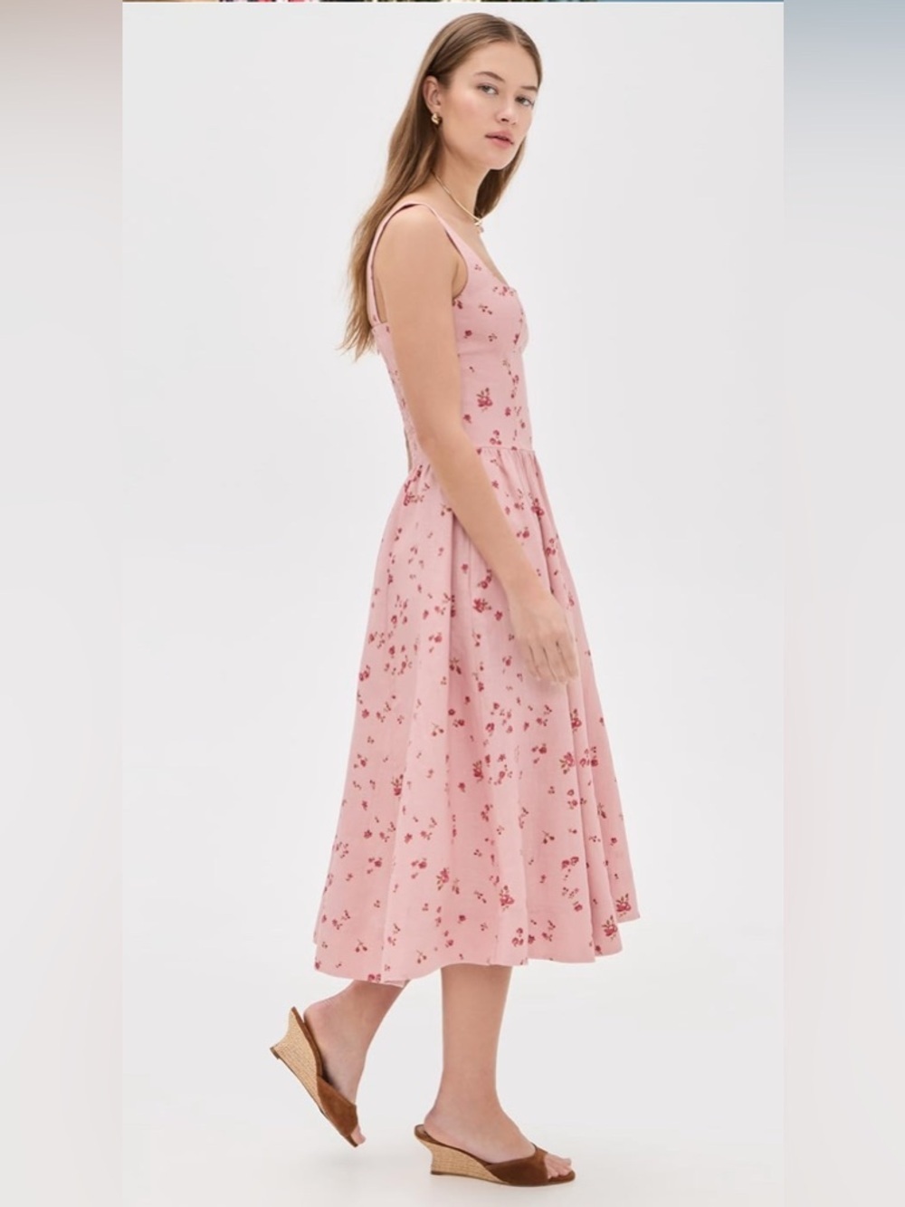 NEW Reformation Janu Midi Linen Dress Noelia Pink Floral | US 0 UK 4 - Picture 3 of 14